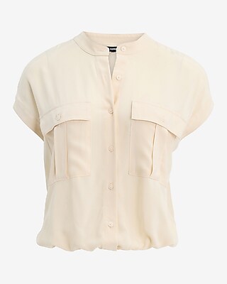 Short Sleeve Front Pocket Cinched Hem Shirt