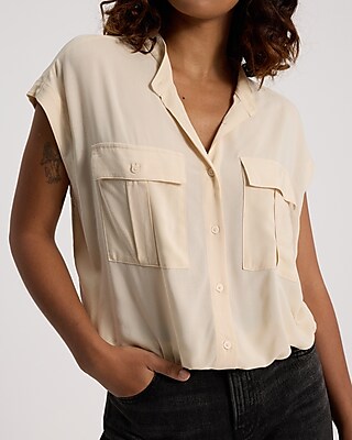 Short Sleeve Front Pocket Cinched Hem Shirt