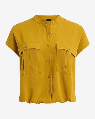 Short Sleeve Front Pocket Cinched Hem Shirt