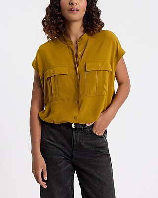 Short Sleeve Front Pocket Cinched Hem Shirt
