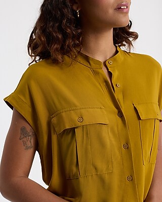 Short Sleeve Front Pocket Cinched Hem Shirt