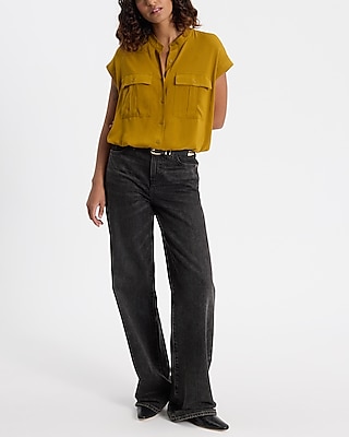 Short Sleeve Front Pocket Cinched Hem Shirt