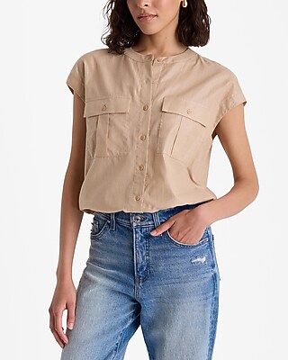 Metallic Striped Front Pocket Button Up Shirt