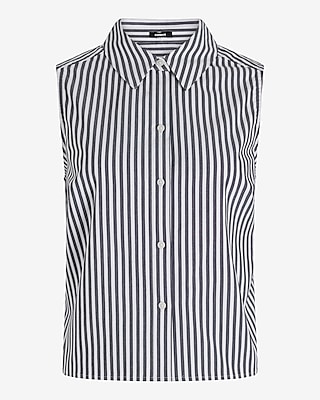 Poplin Striped Sleeveless Cropped Portofino Shirt