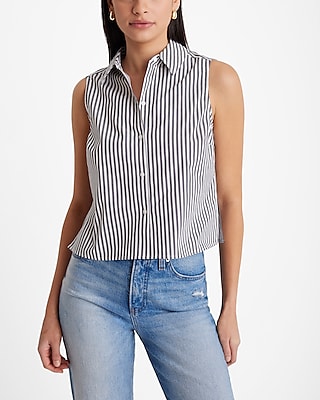 Poplin Striped Sleeveless Cropped Portofino Shirt