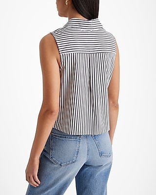 Poplin Striped Sleeveless Cropped Portofino Shirt