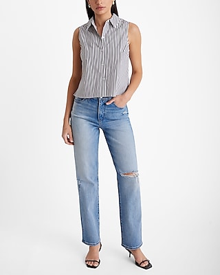 Poplin Striped Sleeveless Cropped Portofino Shirt