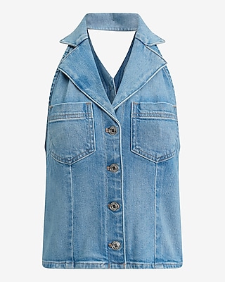 Denim Halter Open Back Vest