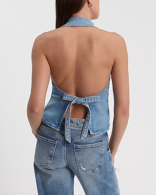 Denim Halter Open Back Vest