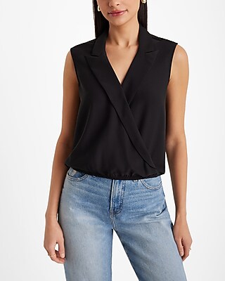 Collared V-Neck Sleeveless Faux Wrap Front Top - image 2