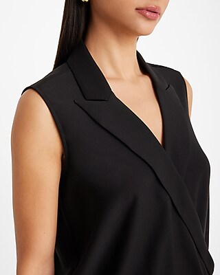 Collared V-Neck Sleeveless Faux Wrap Front Top - image 3