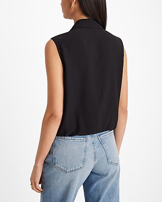 Collared V-Neck Sleeveless Faux Wrap Front Top - image 4