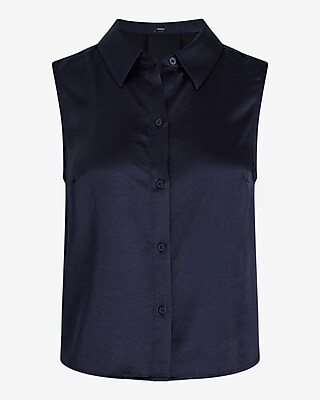 Satin Sleeveless Button Up Shirt - image 5