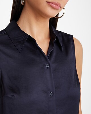 Satin Sleeveless Button Up Shirt - image 2