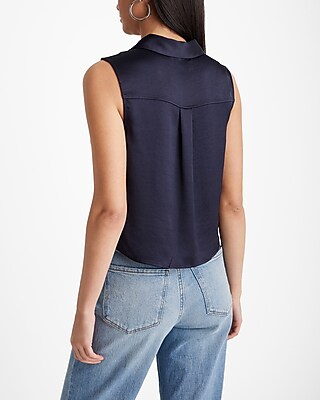Satin Sleeveless Button Up Shirt - image 3
