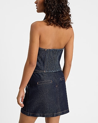 Denim Halter Sleeveless Smocked Back Top