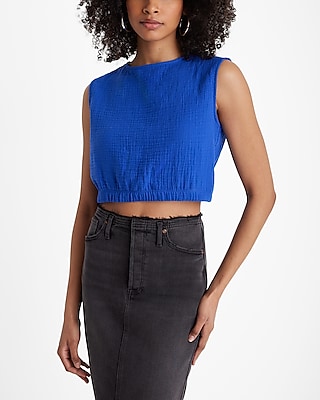 Crew Neck Elastic Waist Cropped Tank