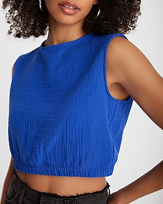 Crew Neck Elastic Waist Cropped Tank