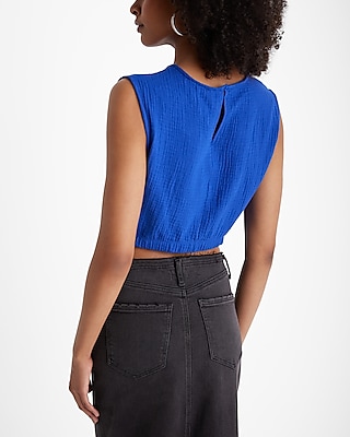 Crew Neck Elastic Waist Cropped Tank