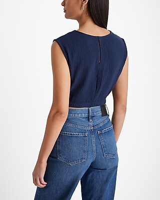 Crew Neck Elastic Waist Cropped Tank - image 3