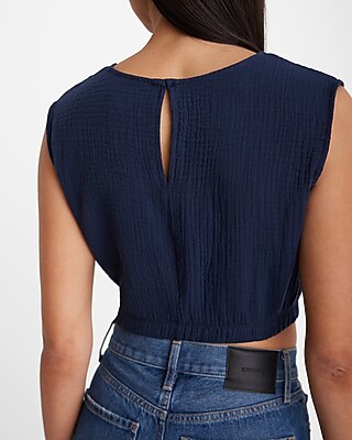 Crew Neck Elastic Waist Cropped Tank - image 4