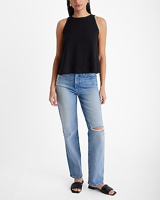 Crew Neck Sleeveless Flowy Tank