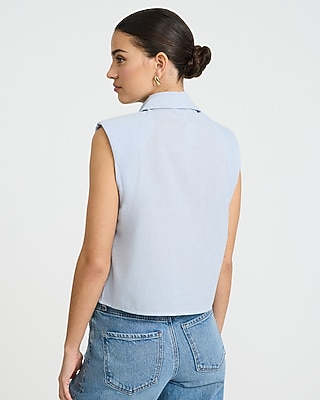 Cotton Striped Padded Shoulder Sleeveless Shirt