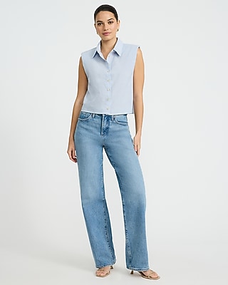 Cotton Striped Padded Shoulder Sleeveless Shirt