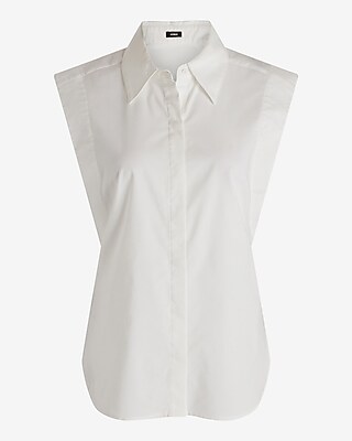 Tapered Sleeveless Button Up Shirt