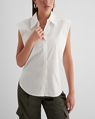 Tapered Sleeveless Button Up Shirt
