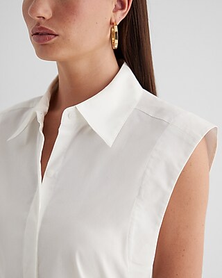 Tapered Sleeveless Button Up Shirt