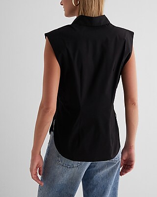 Tapered Sleeveless Button Up Shirt