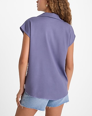 Linen-Blend Cap Sleeve Oversized Button Up Shirt