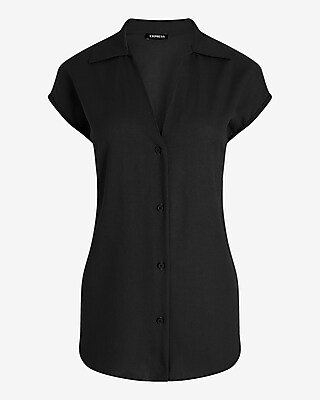 Linen-Blend Cap Sleeve Oversized Button Up Shirt