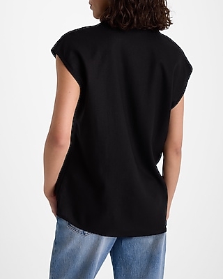 Linen-Blend Cap Sleeve Oversized Button Up Shirt