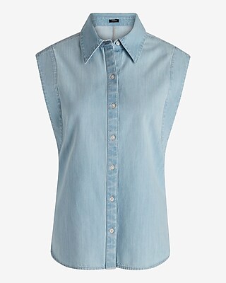 Denim Sleeveless Button Up Shirt