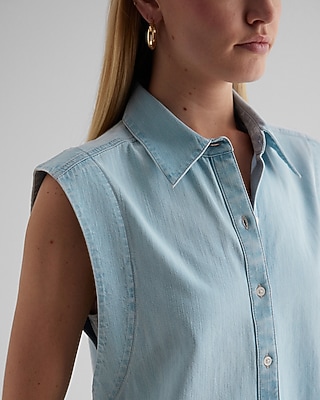 Denim Sleeveless Button Up Shirt - image 2