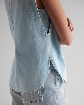 Denim Sleeveless Button Up Shirt - image 3