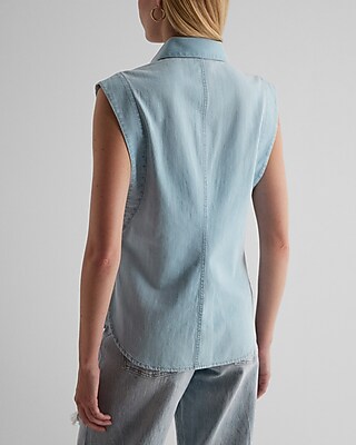 Denim Sleeveless Button Up Shirt - image 4