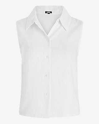 Linen-Blend Sleeveless Button Up Shirt
