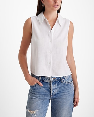 Linen-Blend Sleeveless Button Up Shirt