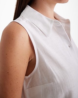 Linen-Blend Sleeveless Button Up Shirt