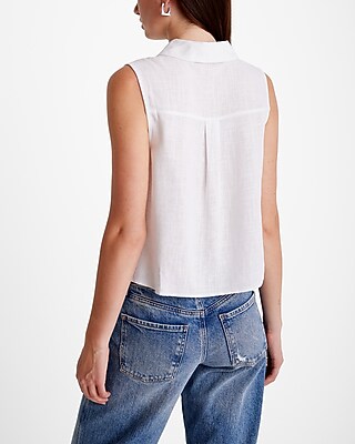 Linen-Blend Sleeveless Button Up Shirt