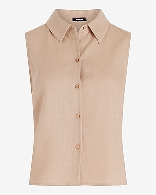 Linen-Blend Sleeveless Button Up Shirt