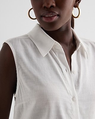 Linen-blend Sleeveless Button Up Shirt | Express
