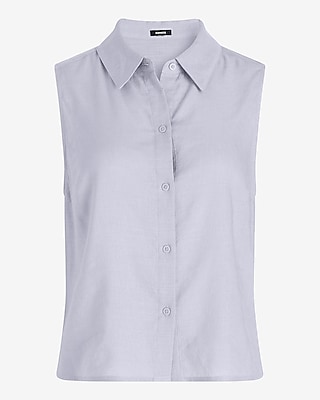 Linen-Blend Sleeveless Button Up Shirt