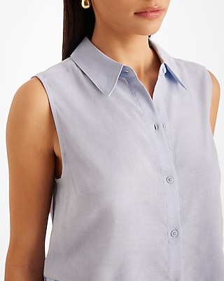 Linen-Blend Sleeveless Button Up Shirt