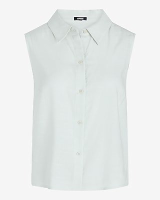 Linen-Blend Sleeveless Button Up Shirt - image 4