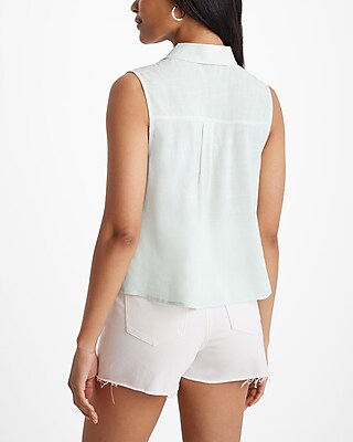 Linen-Blend Sleeveless Button Up Shirt - image 2