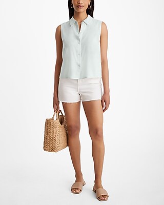 Linen-Blend Sleeveless Button Up Shirt - image 3